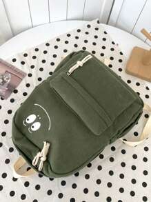 灯芯绒学生书包可爱简约校园背包 - 綠色 - 查看 5