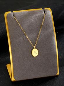 1 件时尚字母细节几何吊坠项链女孩简约锁骨链适合儿童日常装饰 - 金黃色 - 查看 1