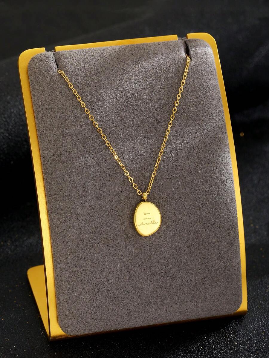 1 件时尚字母细节几何吊坠项链女孩简约锁骨链适合儿童日常装饰 - 金黃色 - 查看 1