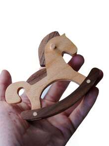 1 件胡桃木桌面摇马雕像，可爱的童年快乐，理想的礼物 - 彩色 - 查看 2