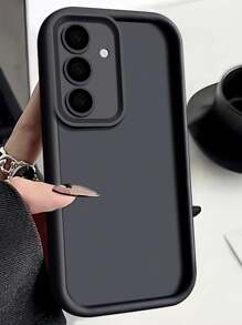 Prostota Modne Podniesione Krawędzie Ochrona Premium Teksturowane Czarne Miękkie Silikonowe Etui na Telefon z Ochroną Aparatu Kompatybilne z Samsung Galaxy I kompatybilne z serią Odporna na wstrząsy Tylna Obudowa Telefonu z TPU