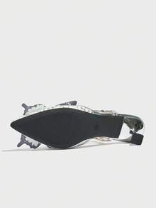 Giày cao gót nữ, thời trang dự tiệc ngoài trời, mũi nhọn da rắn ánh kim họa tiết bướm 3D, giày cao gót màu trắng thanh lịch, gợi cảm cho nữ - trắng - Xem 3