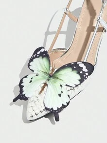 Giày cao gót nữ, thời trang dự tiệc ngoài trời, mũi nhọn da rắn ánh kim họa tiết bướm 3D, giày cao gót màu trắng thanh lịch, gợi cảm cho nữ - trắng - Xem 4