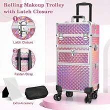 4 In 1 New Upgrade Makeup Rolling Case For Travel Storage Bag,Makeup Bag,Cosmetic Bag,Vacation Organizer,Large Capacity Makeup Organizer Makeup Case, For Lipstick, Brush, Skincare, Mobile Phone, Coin, Small Items, For Home,Gift,Vacation And Festival Halloween Christmas Multifunctional Use