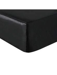 4 Pcs Smooth Satin Silk Sheet Set Deep Pocket Bed Sheet Wrinkle Fade Resistant - 黑色 - 查看 8