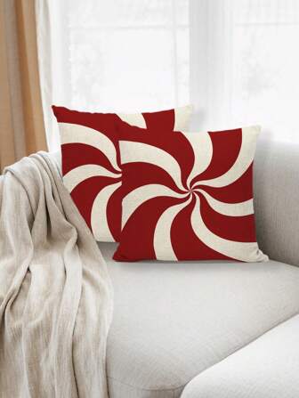 2pcs Red & White Swirl Striped Throw Pillow Covers, Simple Geometric Perfect For Home Living Room Sofa Bedroom Decoration Cushion Cover (No Filling)