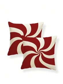 2pcs Red & White Swirl Striped Throw Pillow Covers, Simple Geometric Perfect For Home Living Room Sofa Bedroom Decoration Cushion Cover (No Filling) - Red and White - View 2