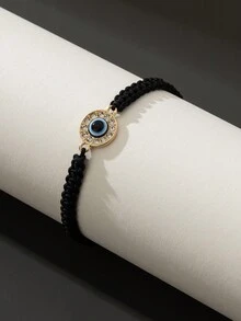 1 chiếc vòng tay đính đá hình con rùa và trái tim nhỏ phong cách cặp đôi màu đen và trắng, dành cho cả nam và nữ - Đen và trắng - Xem 2