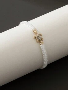 1 chiếc vòng tay đính đá hình con rùa và trái tim nhỏ phong cách cặp đôi màu đen và trắng, dành cho cả nam và nữ - Đen và trắng - Xem 4