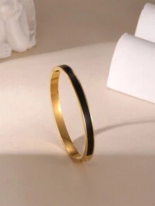 MESTILO 1 件时尚 18K 不锈钢黑油滴竹结仿珍珠手链，适合女性日常佩戴 - 金色 - 查看 6