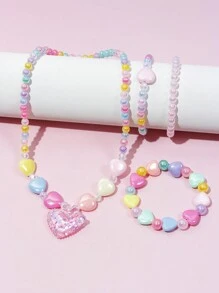 Bộ 4 chiếc/Bộ mặt dây chuyền hình trái tim cho bé gái, Bộ trang sức vòng tay hạt cườm, Thích hợp cho tiệc ngày lễ, Quà tặng sinh nhật, Trang phục hàng ngày, Màu ngẫu nhiên - Nhiều màu - Xem 8