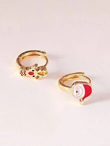 1 对简约时尚优雅滴釉卡通圣诞老人和驯鹿不对称环状耳环，女士鹿耳钉，时尚风格 - 聖誕耳扣 - 查看 2