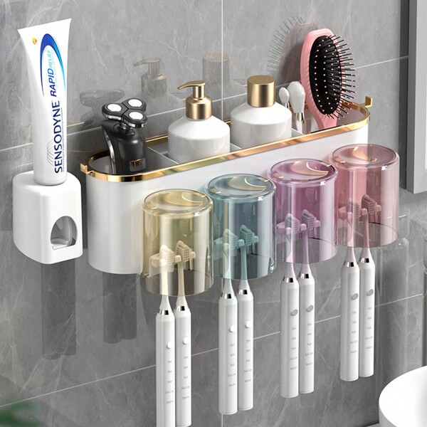 1 conjunto de porta-escovas de dentes e copo, organizador criativo para escovas de dentes e enxaguantes bucais, para pendurar na parede, para organização de banheiro, decoração para casa e banheiro, verão, volta às aulas