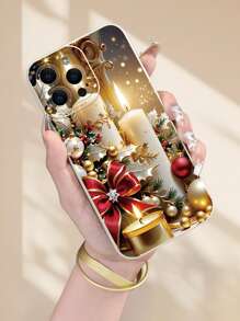 1pc Popular & Creative Christmas Candle 2D Pattern Cute Cartoon Holiday Style Gift For Friends, Family, Couples, Suitable For Christmas & New Year, Milky White Frosted Soft Protective Shell Compatible With Apple Devices - White - View 4