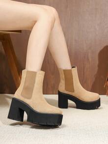 Giày bốt cổ điển đế dày cao gót thời trang phong cách mới cho nữ, cao đến giữa bắp chân, thích hợp cho mùa xuân, thu và đông - Màu Hồng baby - Xem 2