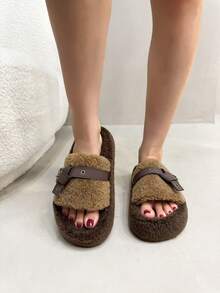 Dép đế dày mùa đông mới 2024 cho nữ, Dép đế xuồng lưới cho người nổi tiếng mùa thu, Dép cao gót 4cm cho quý cô công sở 35-40 EU - Màu Khaki - Xem 5