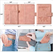 [Tùy chỉnh] Combo đựng hộ chiếu và thẻ tiêm chủng, Bao đựng hộ chiếu có khe cắm thẻ tín dụng và khe cắm thẻ lên máy bay, Phụ kiện du lịch bằng da chống RFID - Hồng - Xem 2