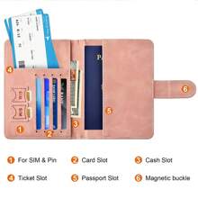 [Tùy chỉnh] Combo đựng hộ chiếu và thẻ tiêm chủng, Bao đựng hộ chiếu có khe cắm thẻ tín dụng và khe cắm thẻ lên máy bay, Phụ kiện du lịch bằng da chống RFID - Hồng - Xem 3