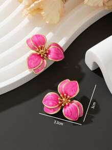 1 对可爱甜美花朵设计耳环，适合约会和度假情人节 - 玫紅色 - 查看 5
