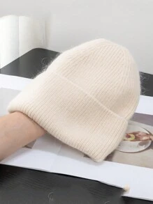 1pc Women's Solid Color Knit Hat, Fashionable Loose Knitted Cap, Soft & Warm Rabbit Hair Large Circumference Beanie, Suitable For Outdoor Travel In Autumn/Winter - Knitted Hat - View 15