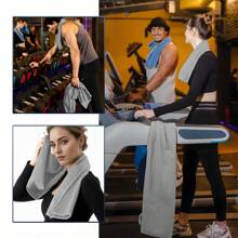 1pc Portable Solid Color Quick-Dry Sports Towel, Soft Absorbent Bath Towel, Multi-Functional Outdoor Camping Travel Towel - Light Grey - View 4