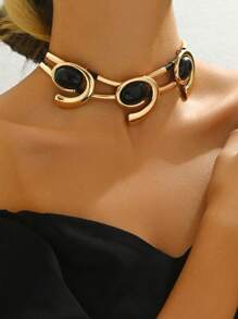 1 件新款创意黑色时尚朋克风格颈链，秋冬款 - 金黃色 - 查看 1