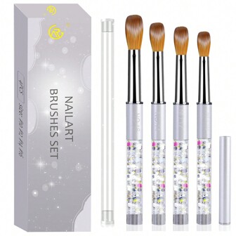 .4Pcs Acrylic Nail Brush Set Acrylic Powder Brush Poly Extension Gel Brush Nail Polish Carving Pen For Women Home Solon Diy Nail Art Brushes Nail Pen,Christmas Gift, Suitable For Beginners And Professional Nail Salons