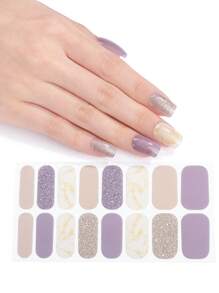 1 张 16 片美甲全覆盖贴纸渐变闪光猫眼粘性滑块 DIY 指甲油美甲贴纸贴花 - 彩色 - 查看 14
