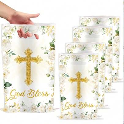 30pcs Baptismal Cross Themed Party Return Bag Candy Bag Return Bag Faux Pearl Gift Bag Cross Main Picture Candy Bag Back To School Valentine's Day