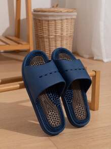 男士灰色按摩拖鞋，足部穴位按摩设计，舒适柔软淋浴凉鞋，防水防滑耐磨 - 藏蓝色 - 查看 2