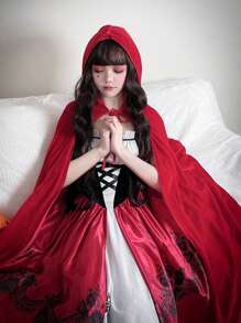 1pc Little Red Riding Hood Cape, Halloween Party Cosplay Cloak, Suitable For Performances And Various Festivals