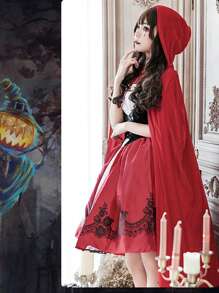 1pc Little Red Riding Hood Cape, Halloween Party Cosplay Cloak, Suitable For Performances And Various Festivals