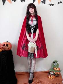 1pc Little Red Riding Hood Cape, Halloween Party Cosplay Cloak, Suitable For Performances And Various Festivals