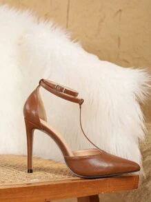 10.5厘米性感尖头镂空高跟鞋，休闲百搭棕色高跟鞋，适合女士情人节、优雅场合穿着。 - 棕色 - 查看 5