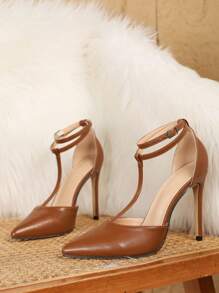 10.5厘米性感尖头镂空高跟鞋，休闲百搭棕色高跟鞋，适合女士情人节、优雅场合穿着。 - 棕色 - 查看 6