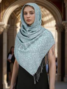1件装女士时尚保暖佩斯利花纹印花围巾，经典佩斯利头巾和披肩，可搭配阿巴雅长袍。 - 淺藍色 - 查看 5