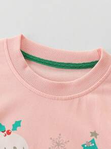 Young Girl Christmas Cartoon Christmas Tree Print Long Sleeve Sweatshirt, Party Wear In Autumn/Winter