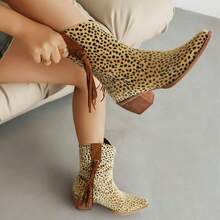 Ankle Cowboy Boots For Women Suede Snip Toe Chunky Heel Western Boots - Beige - View 7