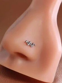 2 件优雅小蛇装饰水钻不锈钢蛇形鼻环/鼻环，低过敏穿孔身体首饰 - 銀色 - 查看 13