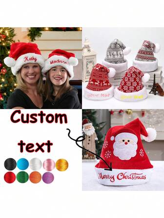 قبعة بابا نويل مطرزة حسب الطلب، قبعة حمراء بنقشة إلك وزخارف ثلجية للكريسماس، قبعة بابا نويل من الفرو الناعم، ديكورات عيد الميلاد، إمدادات الحفلات، هدايا عيد الميلاد، قبعة ديكور لحفلة عيد الميلاد
