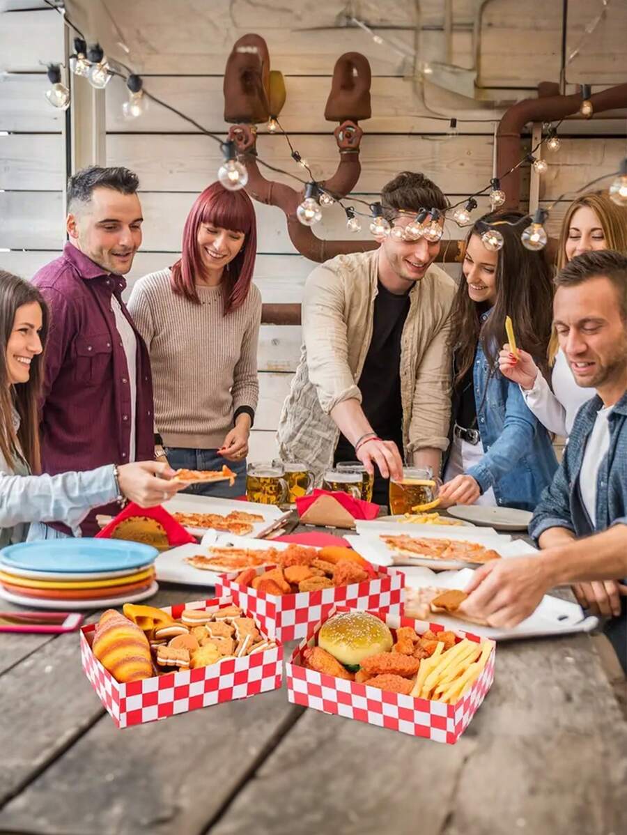 Plateau Alimentaire En Carton Rouge à Carreaux 2,3 Kg – 24,9 Cm (L) X 16,5 Cm (l) X 5,3 Cm (P