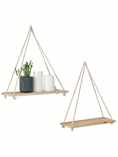 1 pezzo/2 pezzi Appendini da parete in macramè minimalisti, decorazioni artistiche, regalo. Mensole sospese in legno vintage per pareti, mensole in corda di stile bohémien e rustico per piante, portaoggetti in tessuto intrecciato, design appeso per organizzare libri, foto e decorazioni per la casa