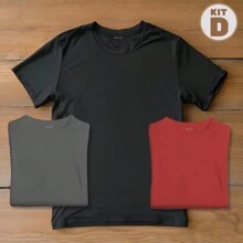 KIT 3 Camisetas Dry fit Slimfit Padrão e Plus Academia Casual Treino Musculação Esportes ao Ar Livre Exercícios Corrida Tecido Furadinho Básica - Azul - Visão 1