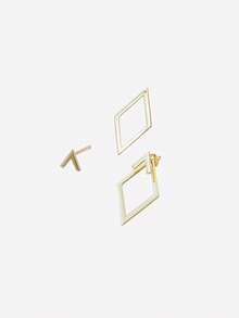 1 对简约几何镂空钻石形前后耳环，耳环设计有两种佩戴方式，独特的钻石形耳套，适合女性 - 金色 - 查看 4