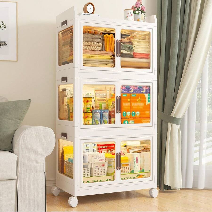 Storage Bins With Lids, Stackable Storage Bins With Wheels And Doors