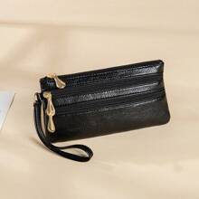 定制字母 1 件 PU 卵石纹皮革女士长款腕带手拿包个性化名字多口袋拉链钱包收纳包女士手提大容量手机包钱包,女士钱包和包包,本地潮流 - 黑色 - 查看 5