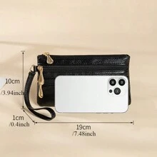 定制字母 1 件 PU 卵石纹皮革女士长款腕带手拿包个性化名字多口袋拉链钱包收纳包女士手提大容量手机包钱包,女士钱包和包包,本地潮流 - 黑色 - 查看 4