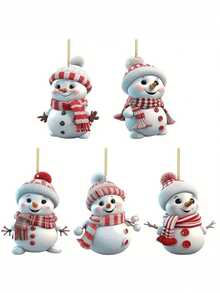 1 件/5 件可爱圣诞雪人挂饰，适用于圣诞节、新年、圣诞树装饰、生日、婚礼、庆祝活动、亚克力 - 彩色 - 查看 2