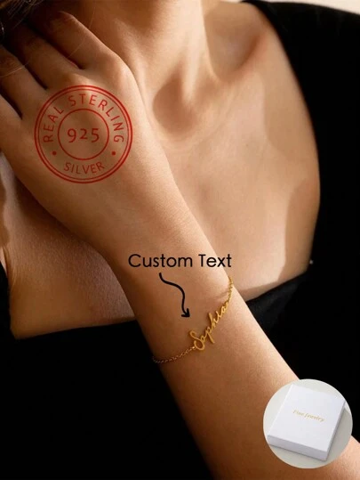 A Fashionable And Minimalist 925 Sterling Silver Custom English Name Bracelet, Suitable For Women's Autumn And Winter Sweaters And Suits, A Unique And Meaningful Gift