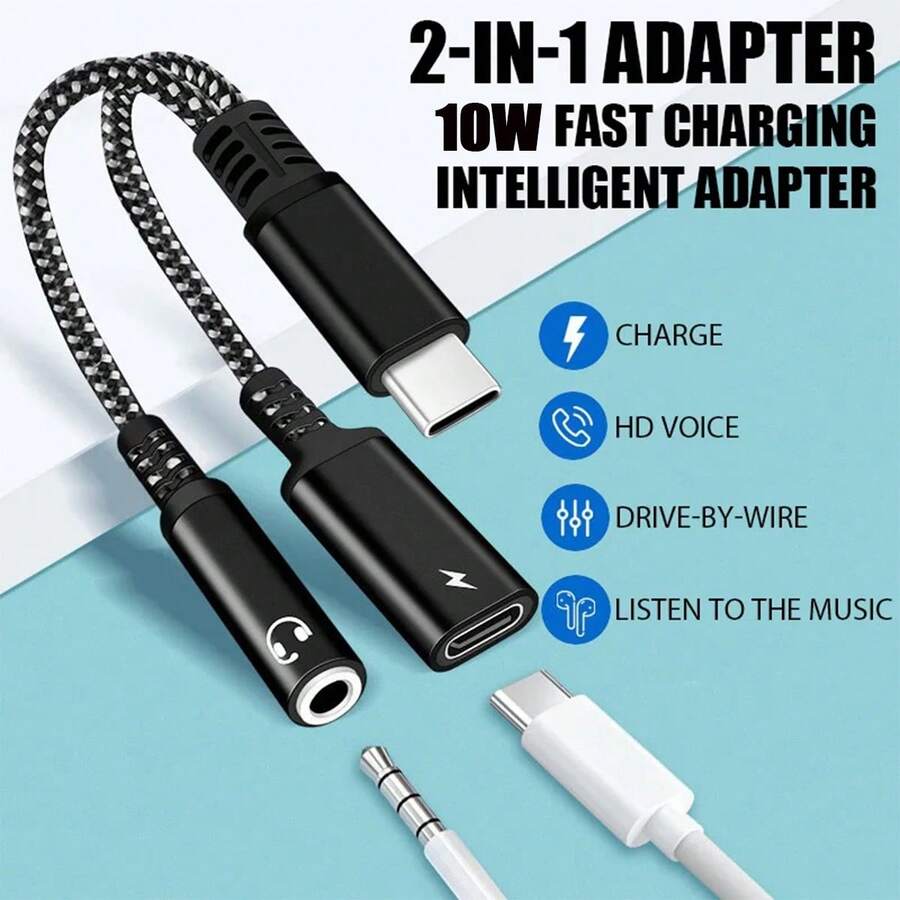 1 个二合一 10W 充电音频适配器，USB C 转 3.5 毫米 + Type-C 耳机插孔适配器兼容 iPhone 16/15/iPad Pro/// - 彩色 - 查看 1